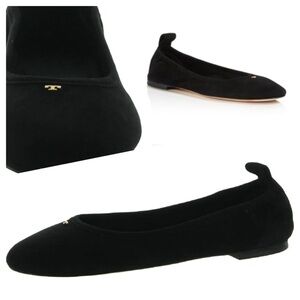 Tory Burch Therese Suede Black Ballet Flat Shoes size 6 M